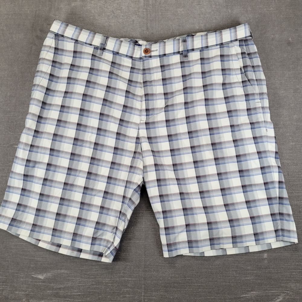 Tommy Bahama Mens Plaid Golf Shorts Blue White Size 40 Nylon Stretch Casual